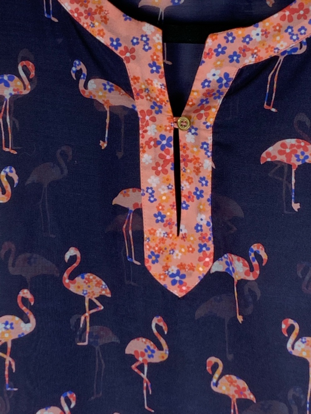 Talbots Flamingo Print Sheer Tunic Cover Up Navy Pink Size S Beach Swim Top - Picture 8 of 14